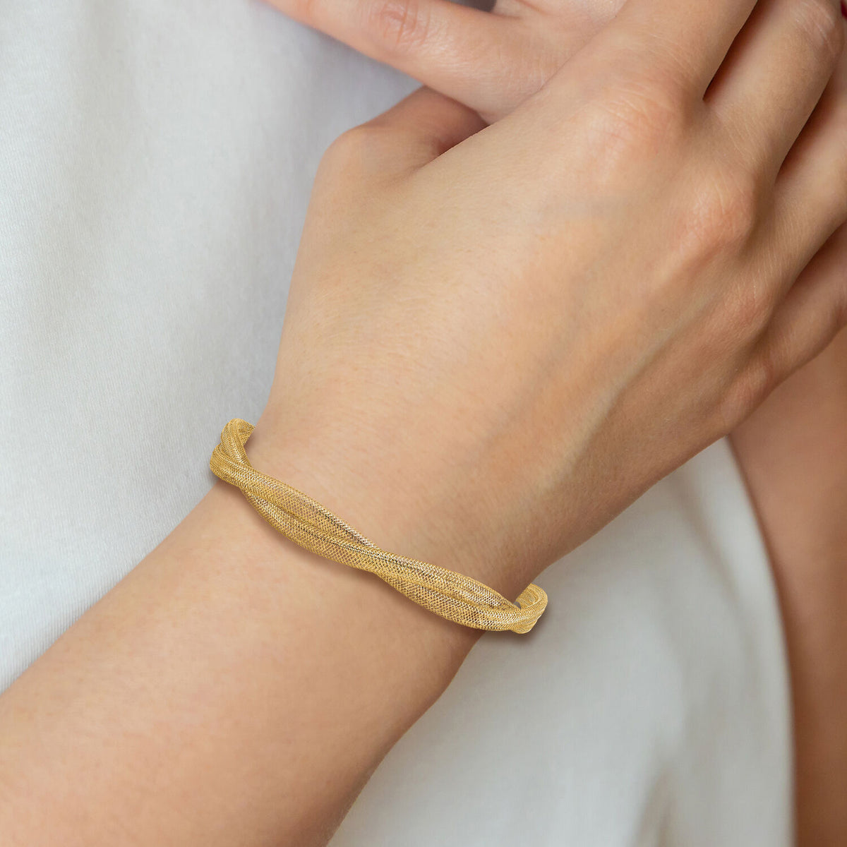 14K Gold Twisted Woven Mesh Stretch Bracelet-SF2826