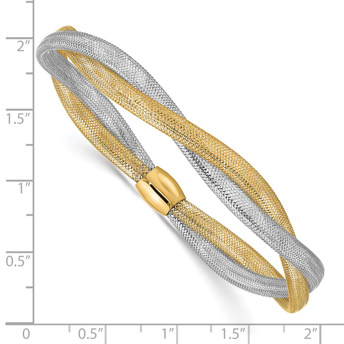14K with Rhodium Twisted Woven Mesh Stretch Bracelet-SF2827