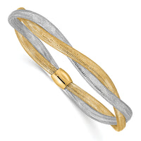 14K with Rhodium Twisted Woven Mesh Stretch Bracelet-SF2827