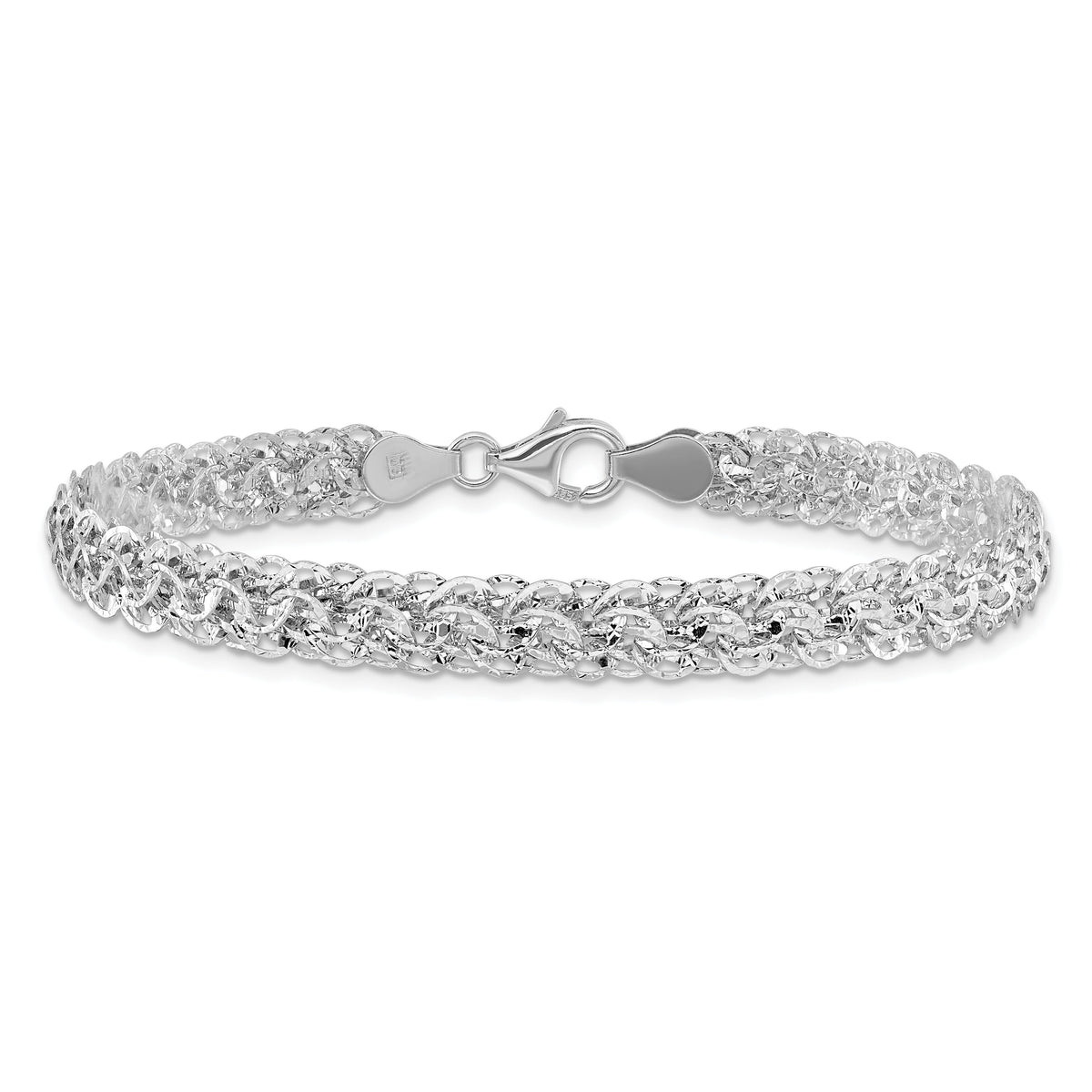 14K White Polished D/C Fancy Link Bracelet-SF2838-7.5