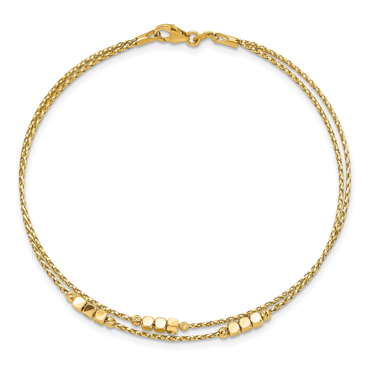 14K Polished D/C Beaded Double Strand Bracelet-SF2852-7.5