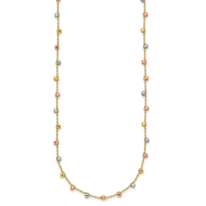 14K Tri-color Polished D/C Fancy Beaded 18in Necklace-SF2858-18