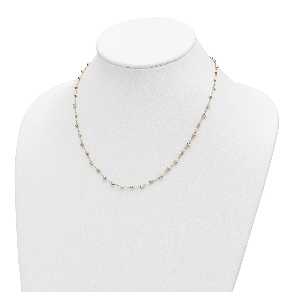 14K Tri-color Polished D/C Fancy Beaded 18in Necklace-SF2858-18