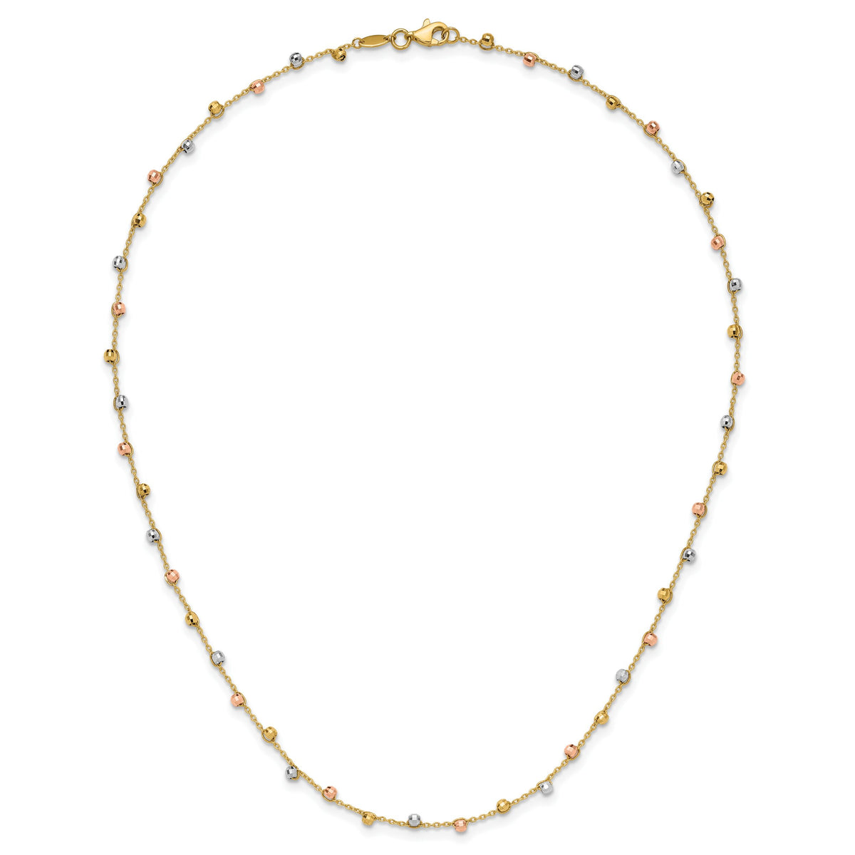 14K Tri-color Polished D/C Fancy Beaded 18in Necklace-SF2858-18