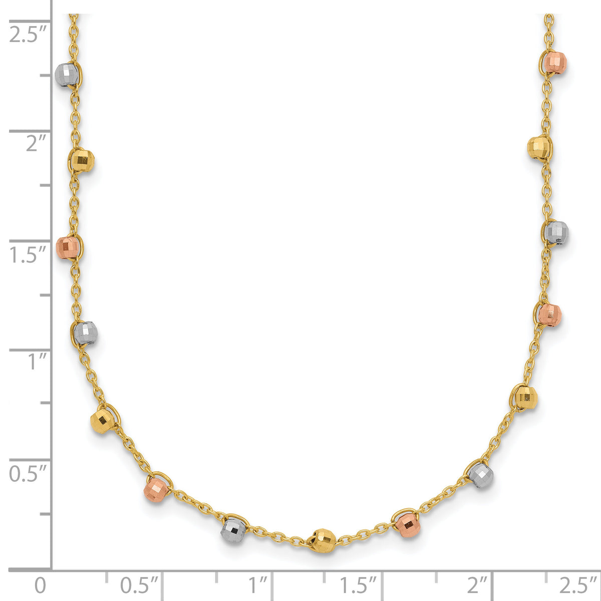 14K Tri-color Polished D/C Fancy Beaded 18in Necklace-SF2858-18