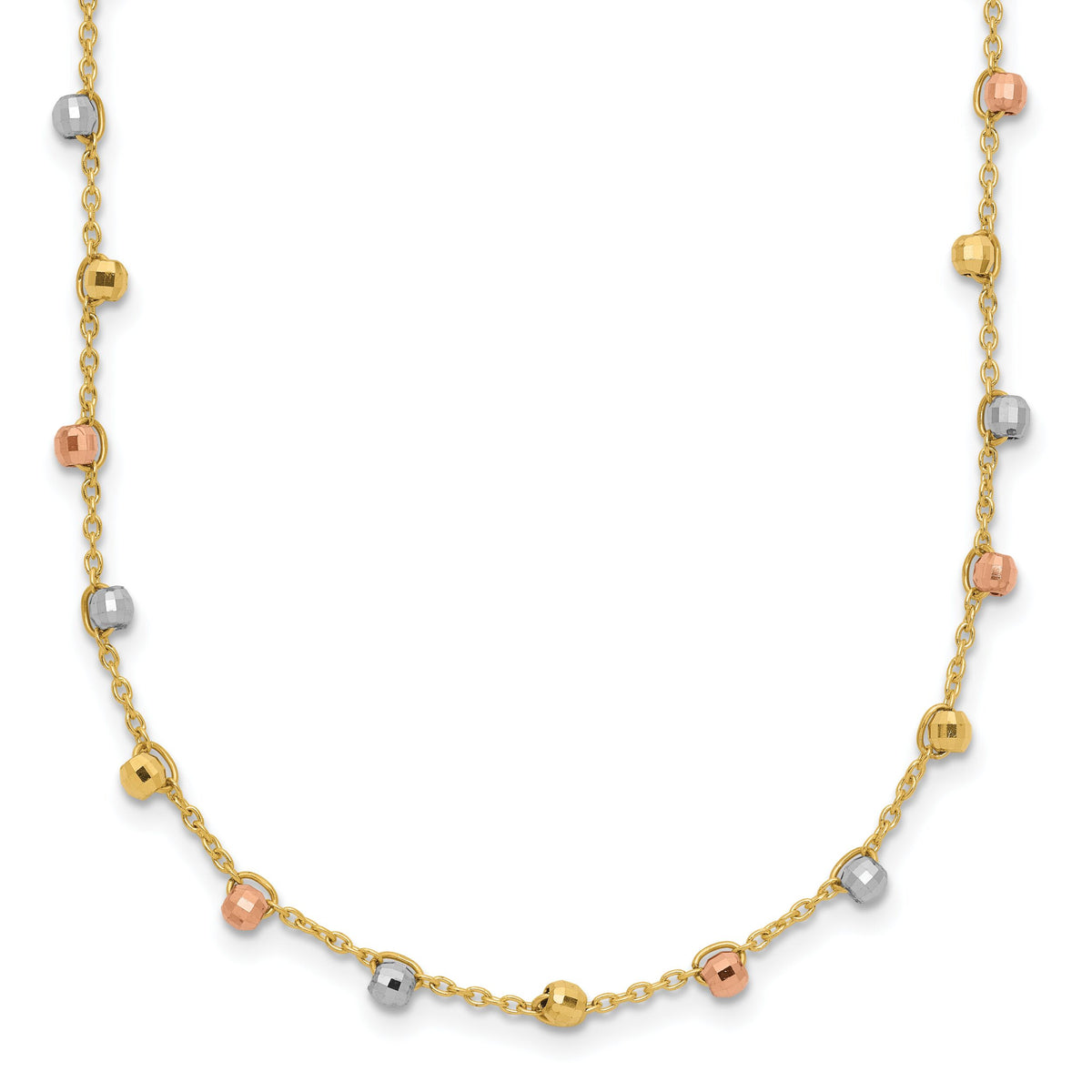 14K Tri-color Polished D/C Fancy Beaded 18in Necklace-SF2858-18