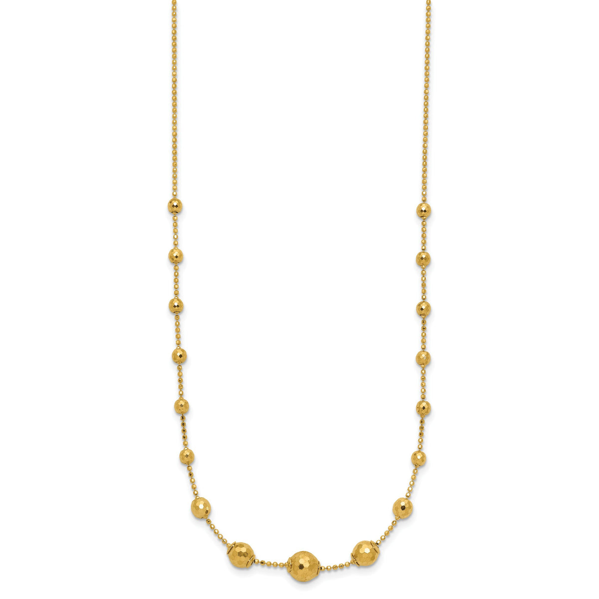 14K Polished and Textured Beaded 17in Necklace-SF2859-17