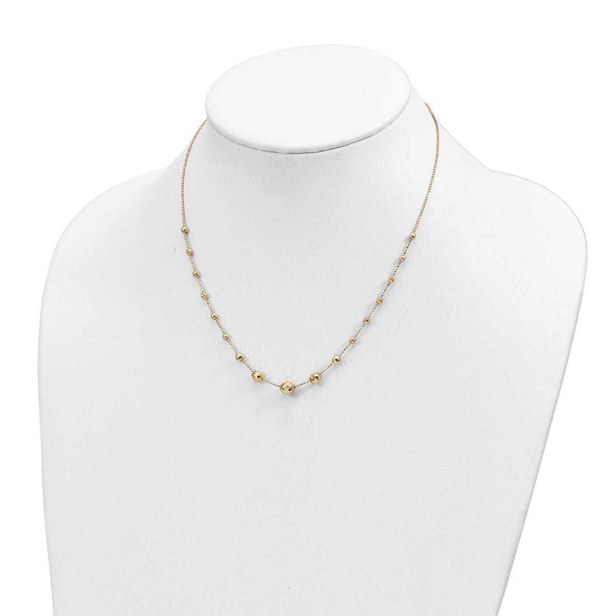 14K Polished and Textured Beaded 17in Necklace-SF2859-17