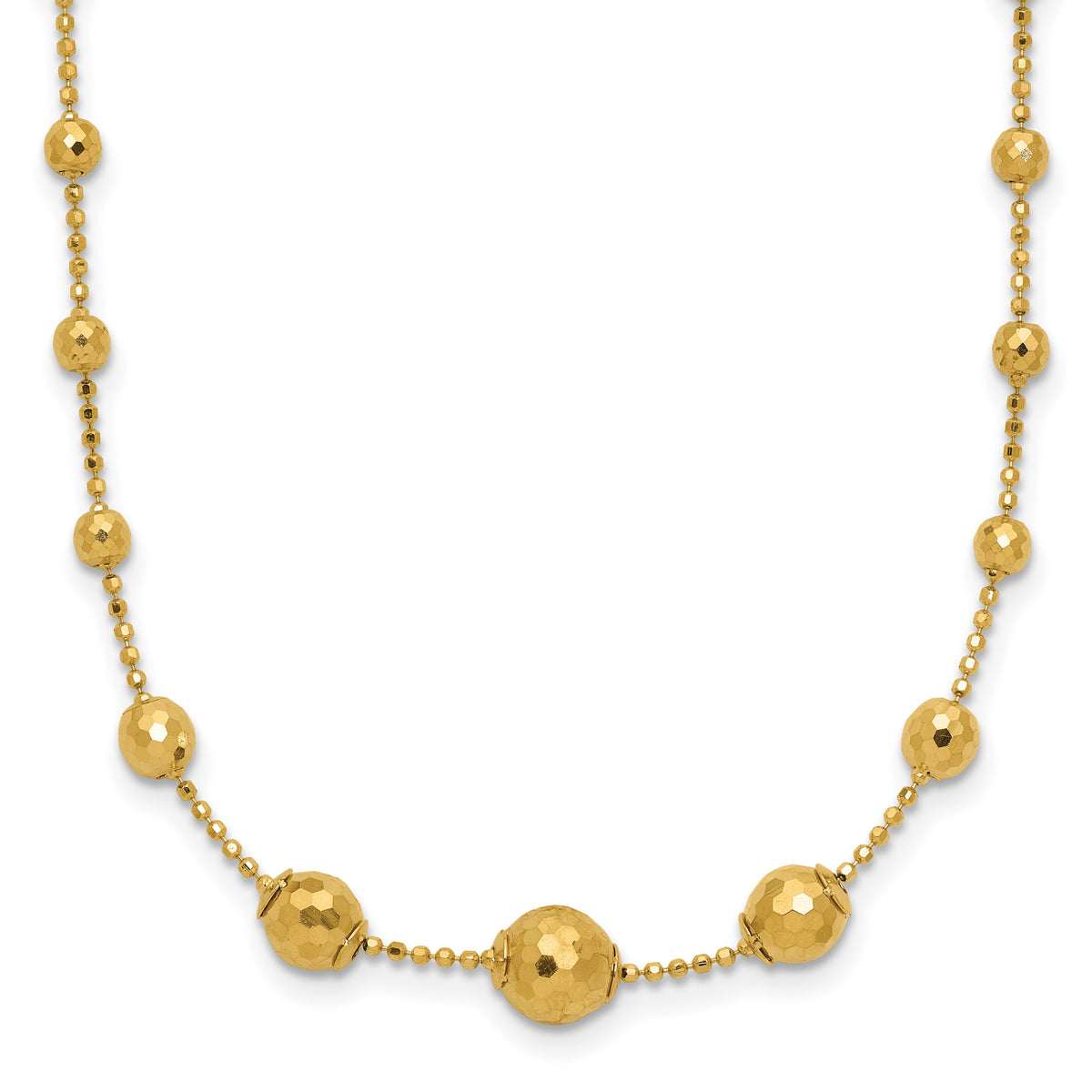 14K Polished and Textured Beaded 17in Necklace-SF2859-17