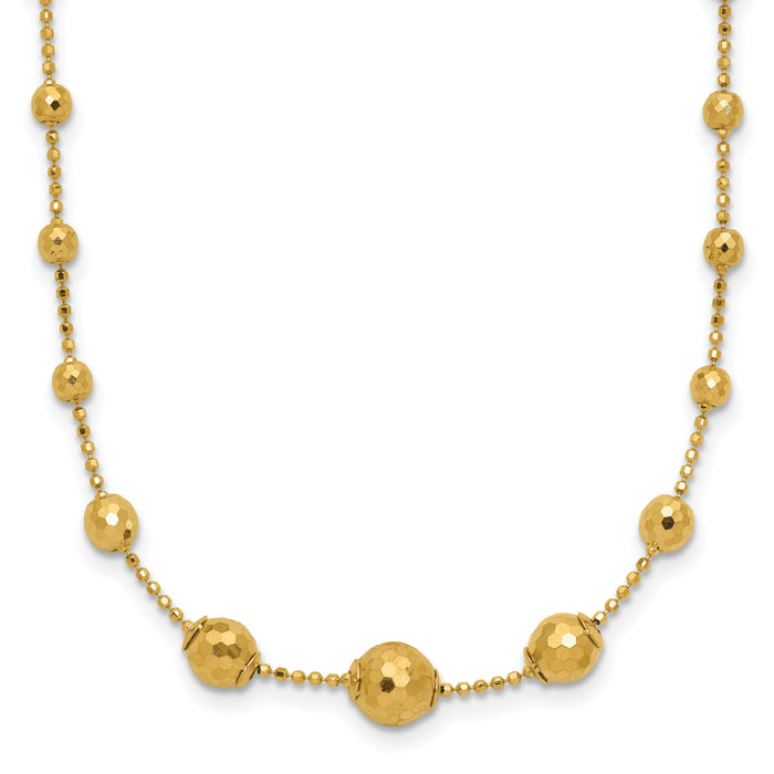 14K Polished and Textured Beaded 17in Necklace-SF2859-17
