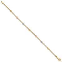 14k Tri-color Diamond-cut 7-Station Bead and Chain Bracelet-SF2860-7.25