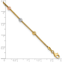 14k Tri-color Diamond-cut 7-Station Bead and Chain Bracelet-SF2860-7.25