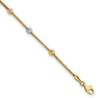 14k Tri-color Diamond-cut 7-Station Bead and Chain Bracelet-SF2860-7.25