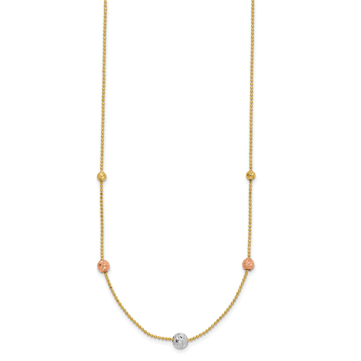14K Tri-Color D/C Beads Beaded Chain Necklace-SF2863-18