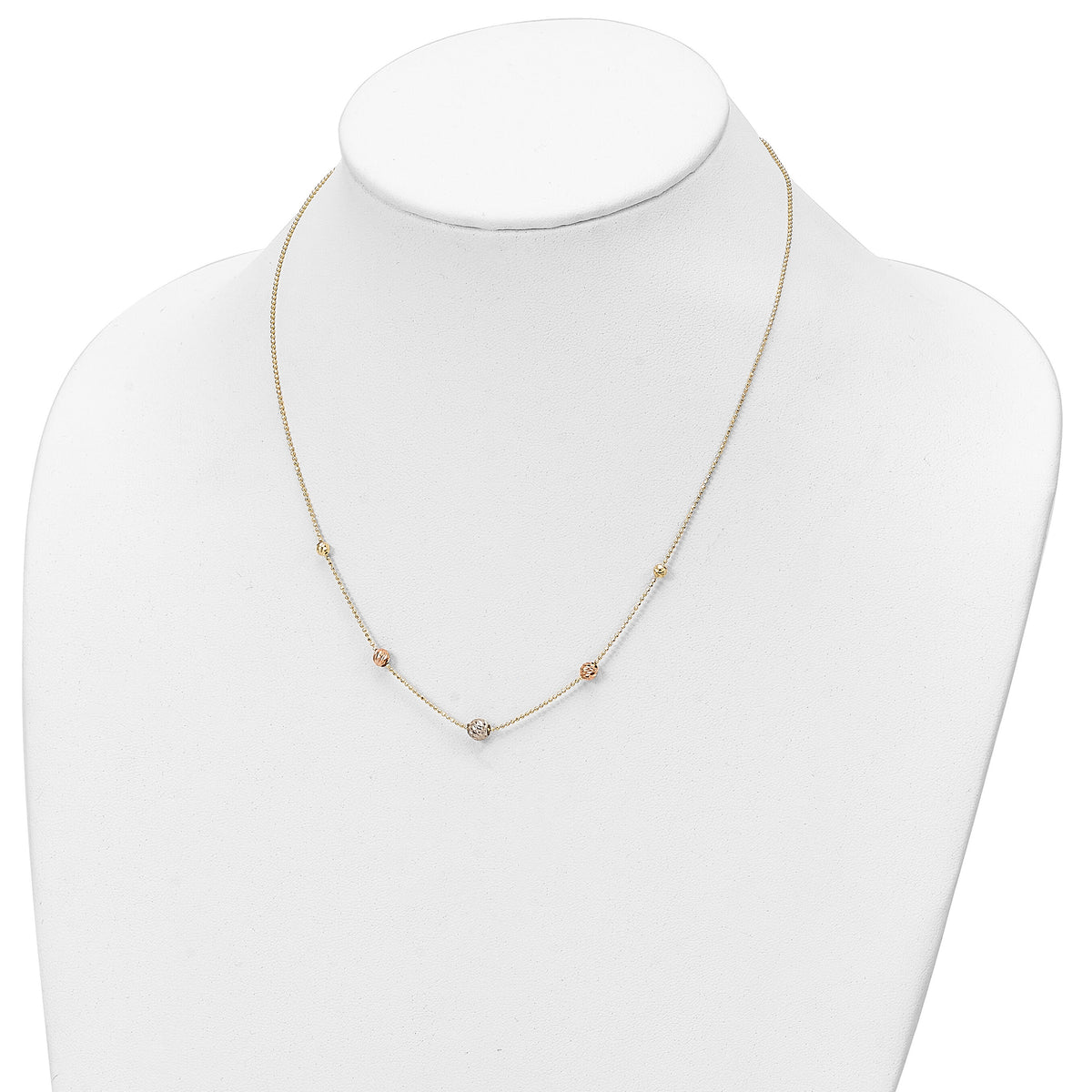 14K Tri-Color D/C Beads Beaded Chain Necklace-SF2863-18