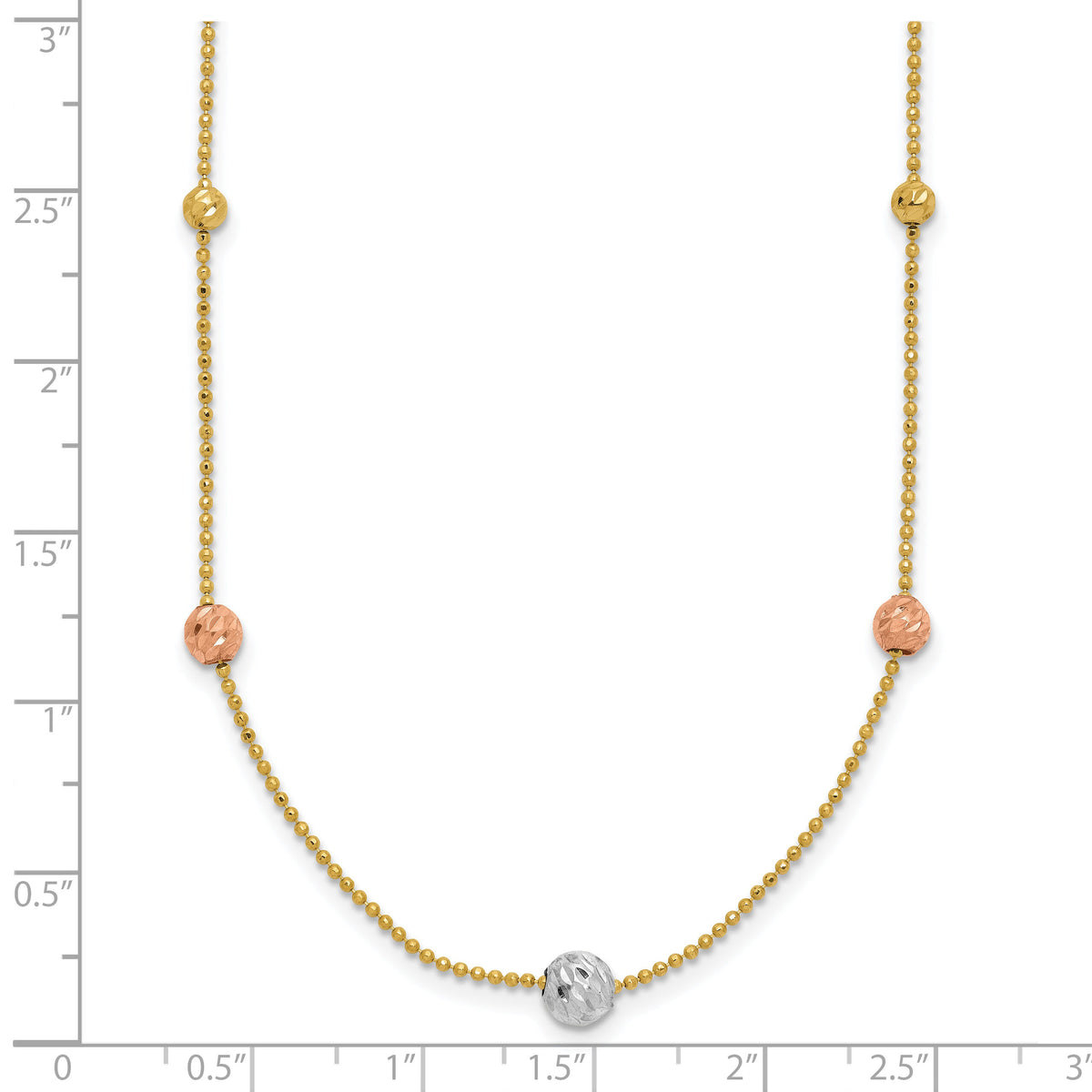 14K Tri-Color D/C Beads Beaded Chain Necklace-SF2863-18