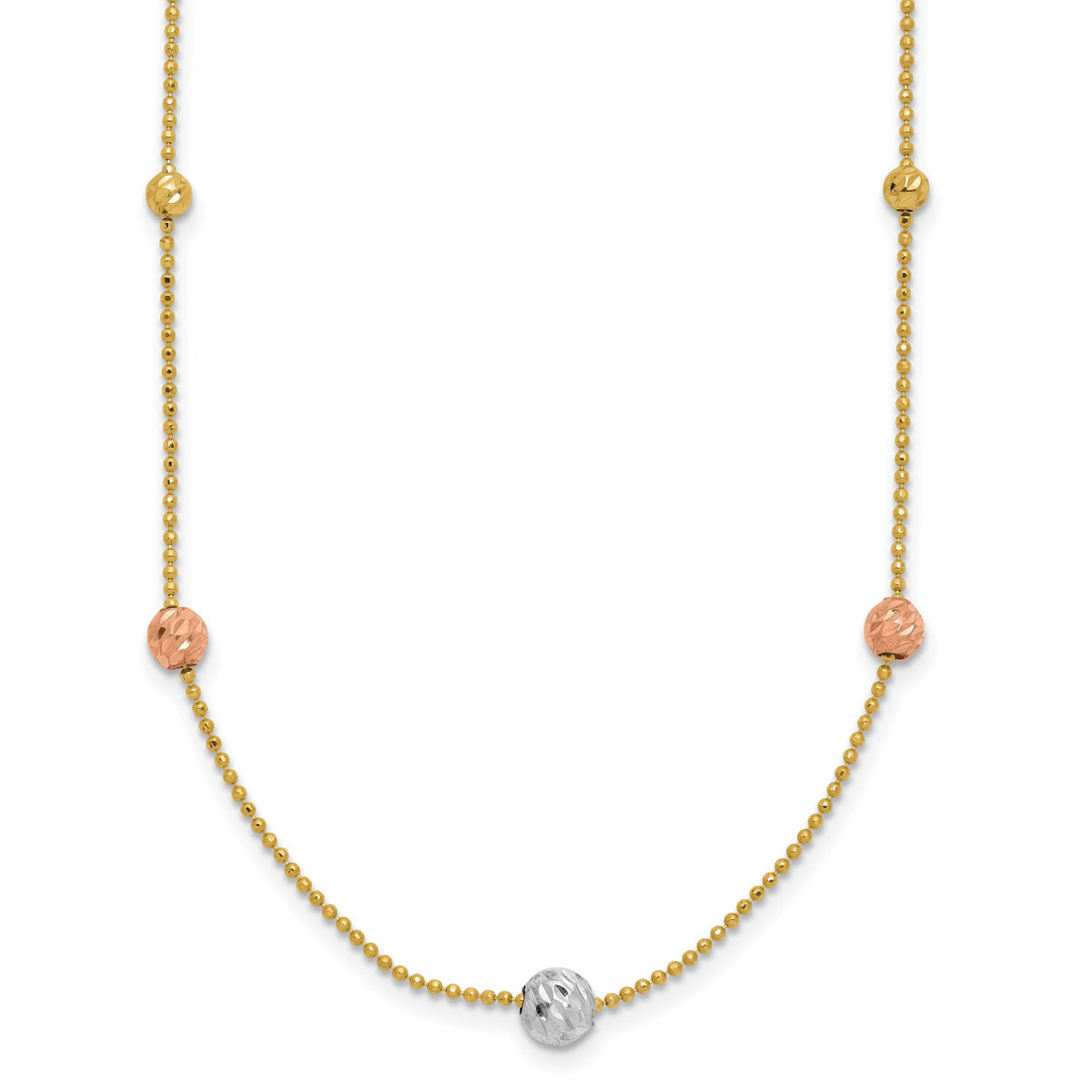 14K Tri-Color D/C Beads Beaded Chain Necklace-SF2863-18