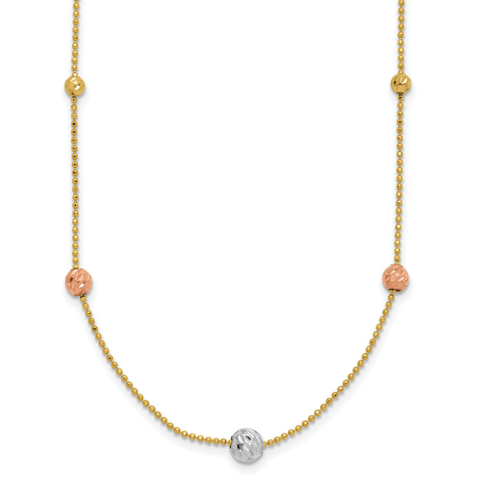 14K Tri-Color D/C Beads Beaded Chain Necklace-SF2863-18