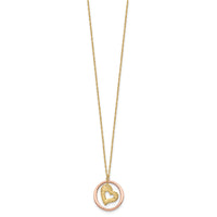 14K Two Tone Fancy Link D/C Heart in Open Circle Necklace-SF2867-18