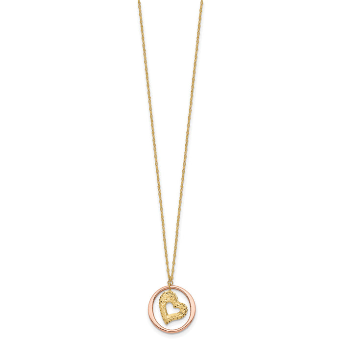 14K Two Tone Fancy Link D/C Heart in Open Circle Necklace-SF2867-18