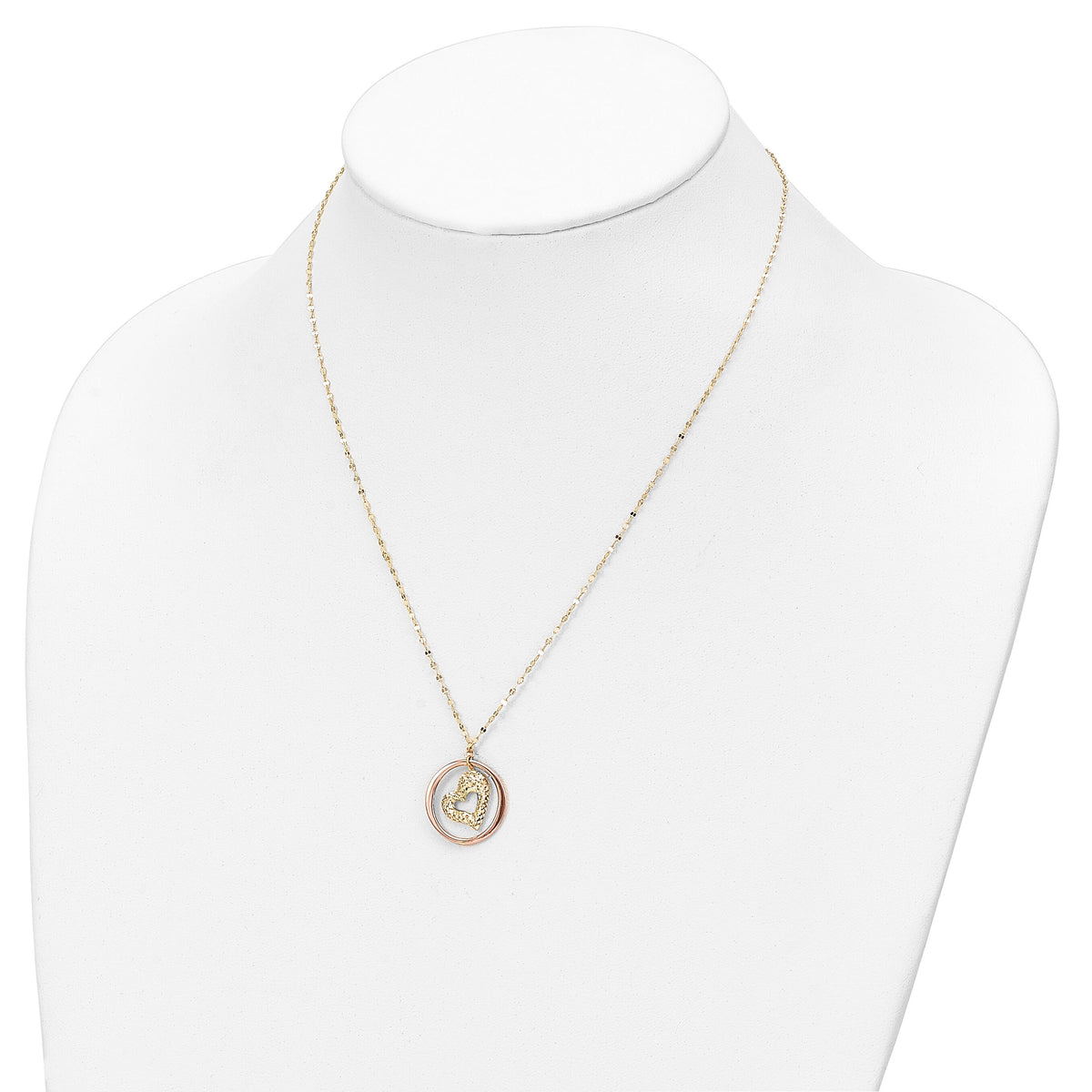 14K Two Tone Fancy Link D/C Heart in Open Circle Necklace-SF2867-18