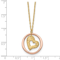 14K Two Tone Fancy Link D/C Heart in Open Circle Necklace-SF2867-18