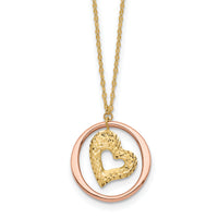 14K Two Tone Fancy Link D/C Heart in Open Circle Necklace-SF2867-18