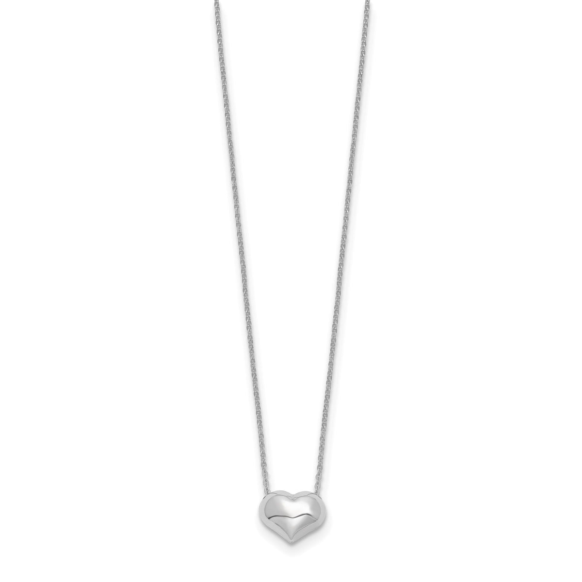 14k White Gold Polished Puffed Heart 16.5in Necklace-SF2871W-16.5