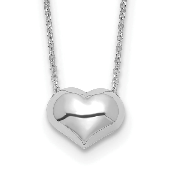 14k White Gold Polished Puffed Heart 16.5in Necklace-SF2871W-16.5