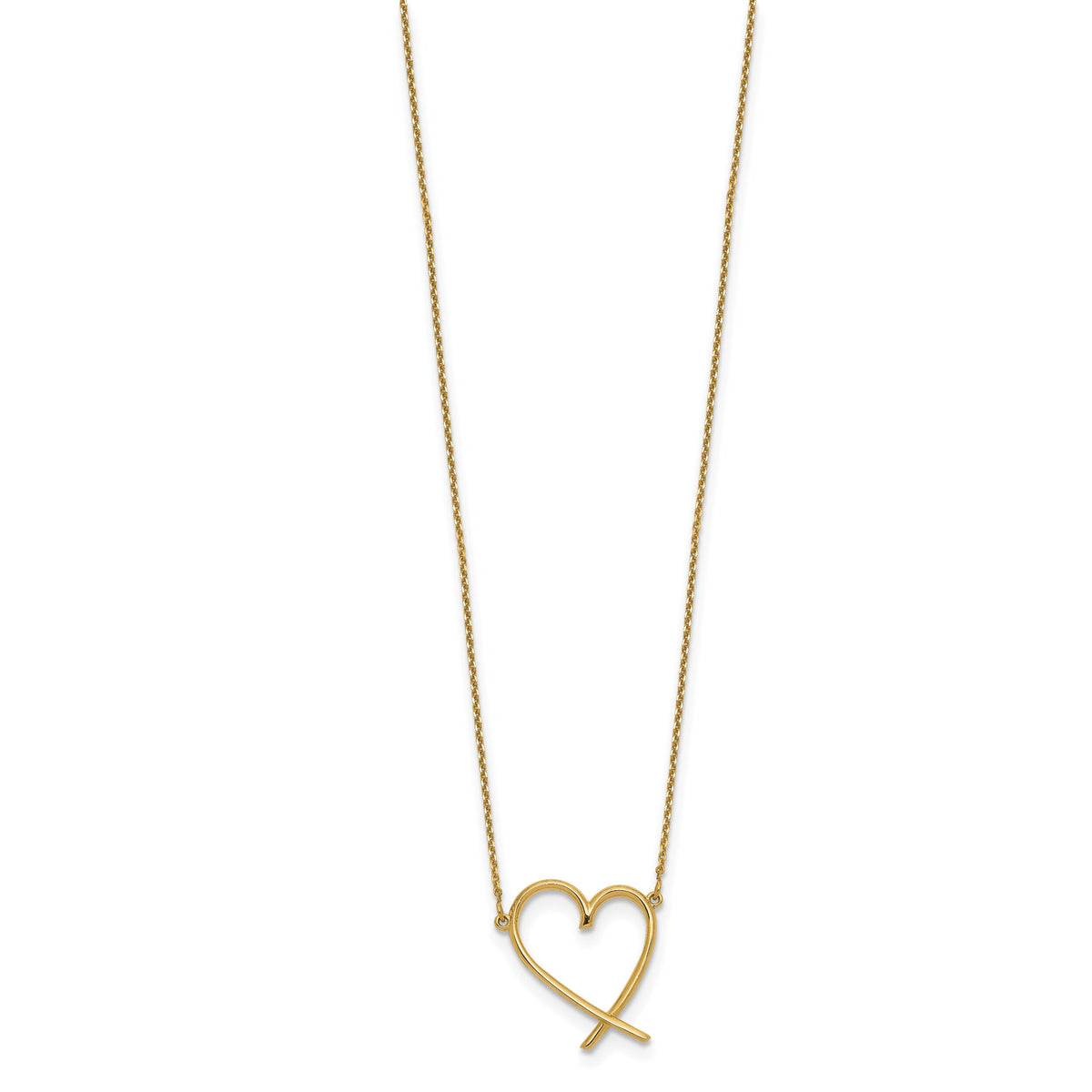 14K Polished Open Heart w/2 in ext. Necklace-SF2876-16