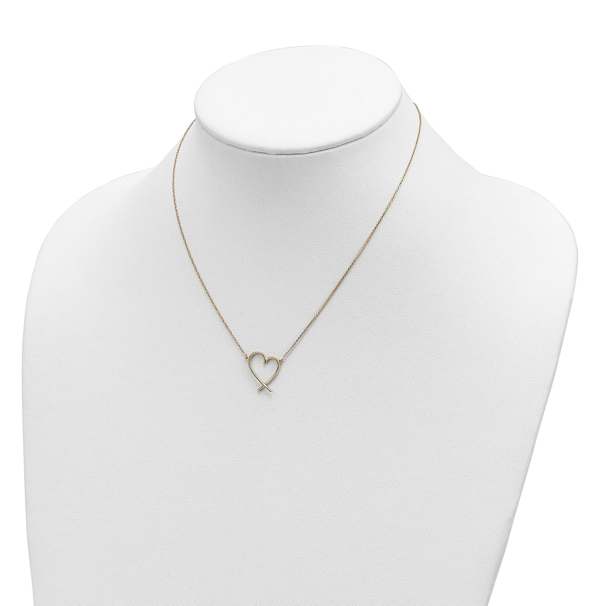 14K Polished Open Heart w/2 in ext. Necklace-SF2876-16