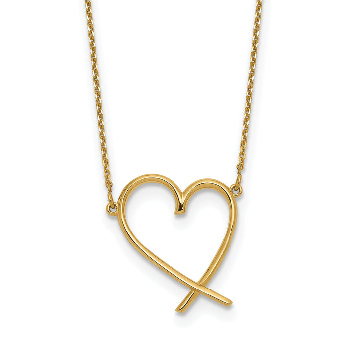 14K Polished Open Heart w/2 in ext. Necklace-SF2876-16