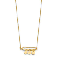 14K Safety Pin with Dangle Hearts Necklace-SF2879-17