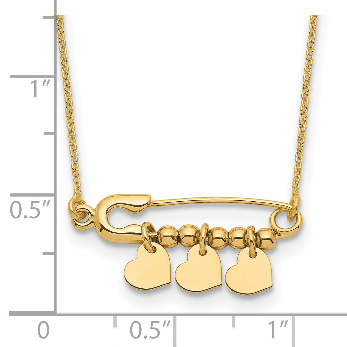 14K Safety Pin with Dangle Hearts Necklace-SF2879-17