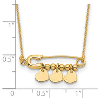 14K Safety Pin with Dangle Hearts Necklace-SF2879-17