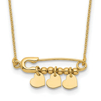 14K Safety Pin with Dangle Hearts Necklace-SF2879-17