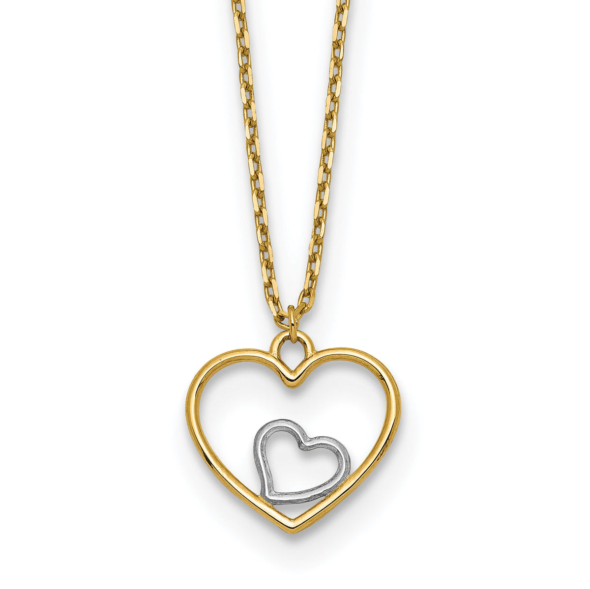 14k w/Rhodium Heart in Heart Necklace-SF2882-18