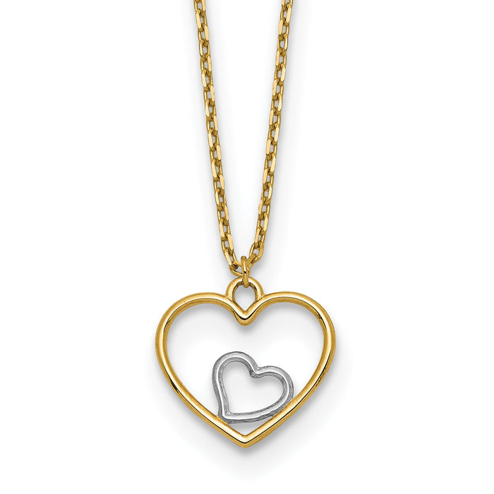 14k w/Rhodium Heart in Heart Necklace-SF2882-18