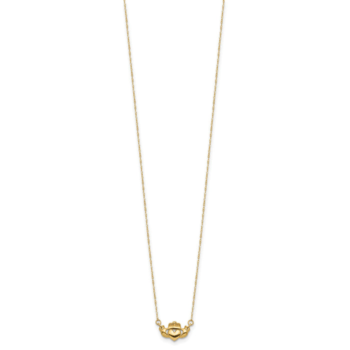 14K Polished Claddagh 17 inch Necklace-SF2885-17