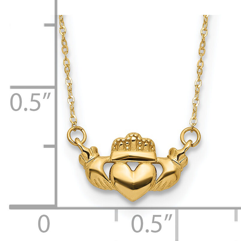 14K Polished Claddagh 17 inch Necklace-SF2885-17