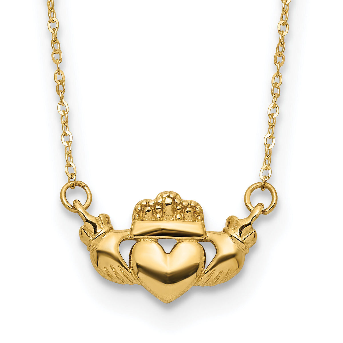14K Polished Claddagh 17 inch Necklace-SF2885-17