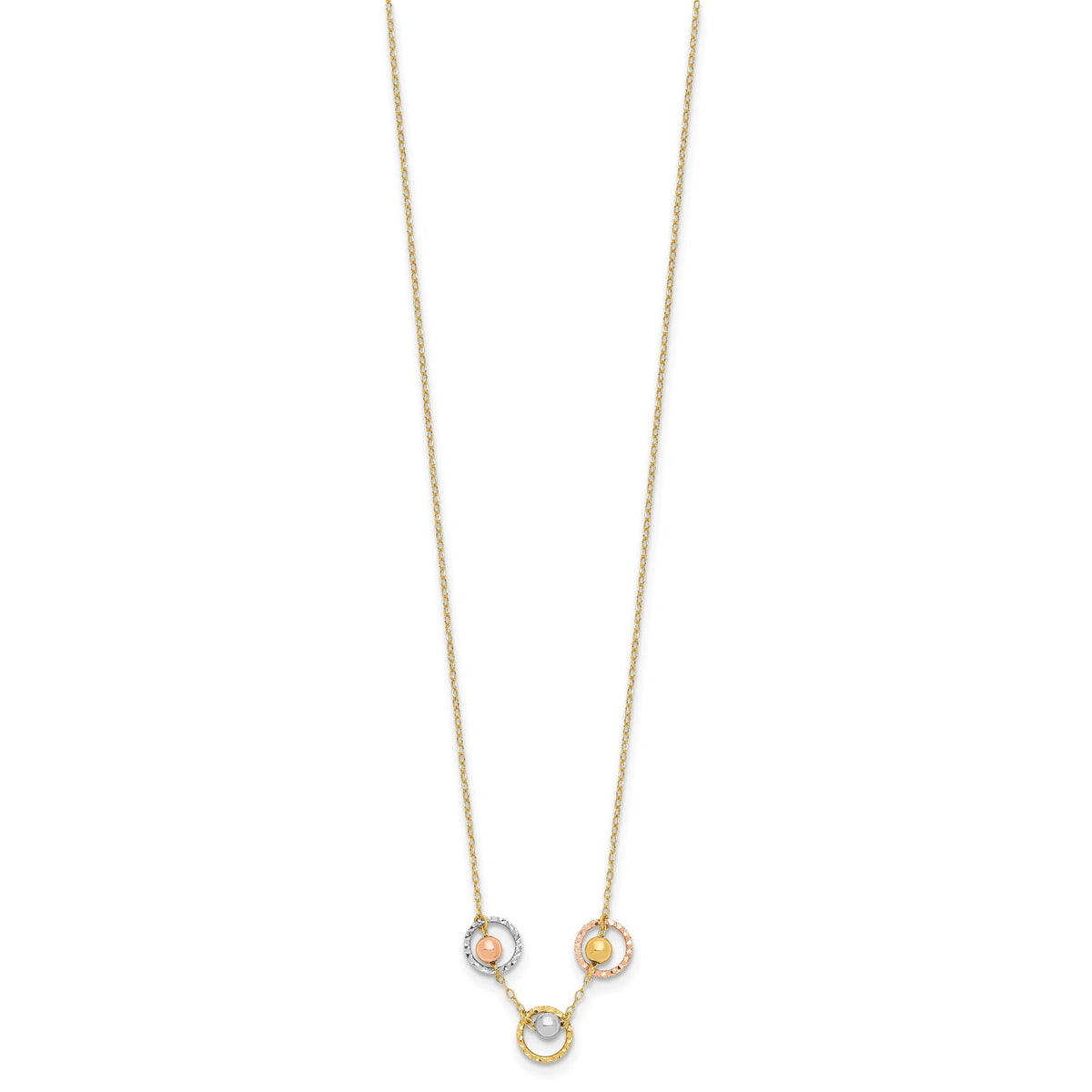 14K Tri-Color Polished D/C 3 Circle Beads Necklace-SF2916-18