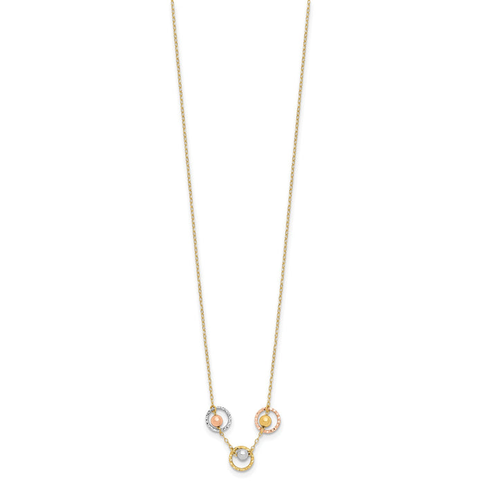 14K Tri-Color Polished D/C 3 Circle Beads Necklace-SF2916-18