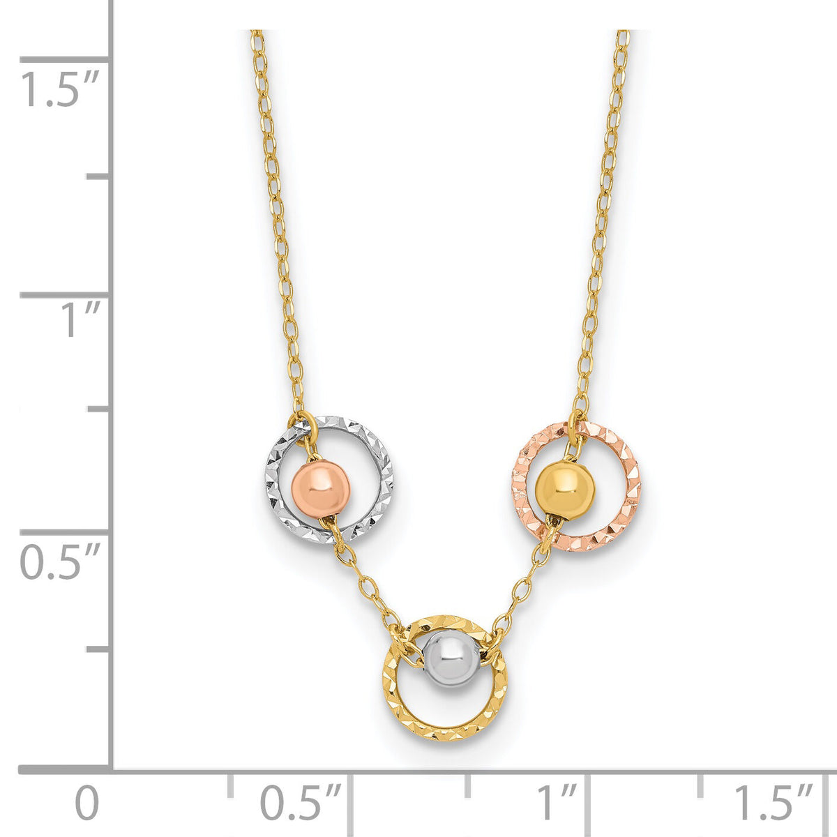 14K Tri-Color Polished D/C 3 Circle Beads Necklace-SF2916-18