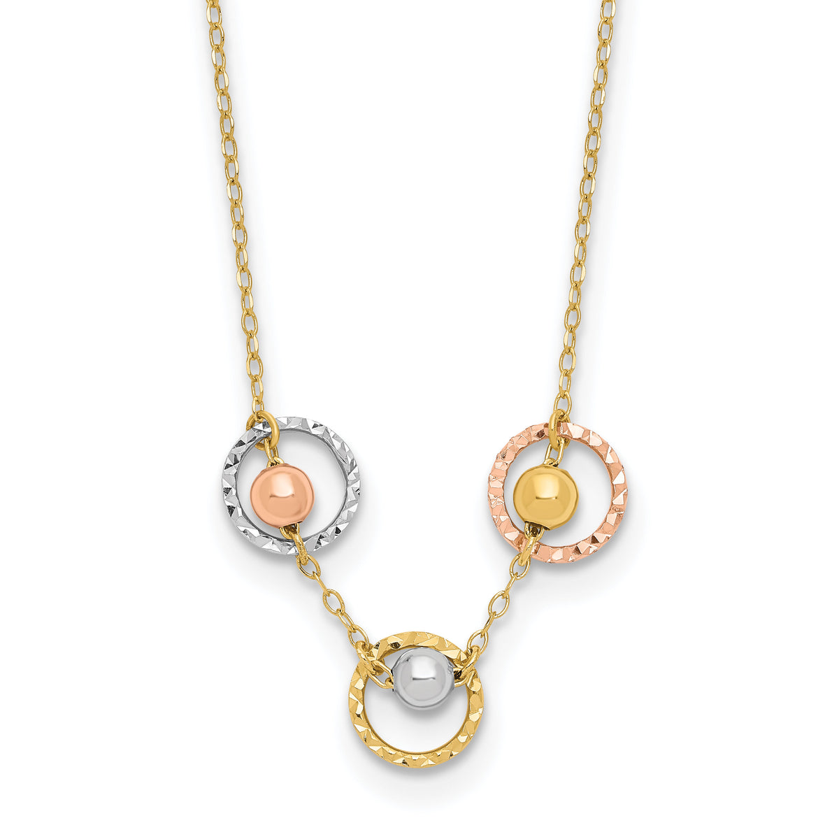14K Tri-Color Polished D/C 3 Circle Beads Necklace-SF2916-18