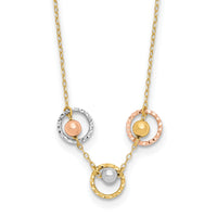 14K Tri-Color Polished D/C 3 Circle Beads Necklace-SF2916-18