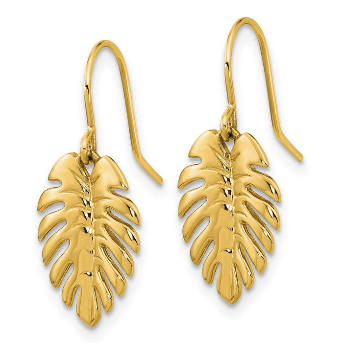 14K Polished Palm Leaf Dangle Earrings-SF2922E