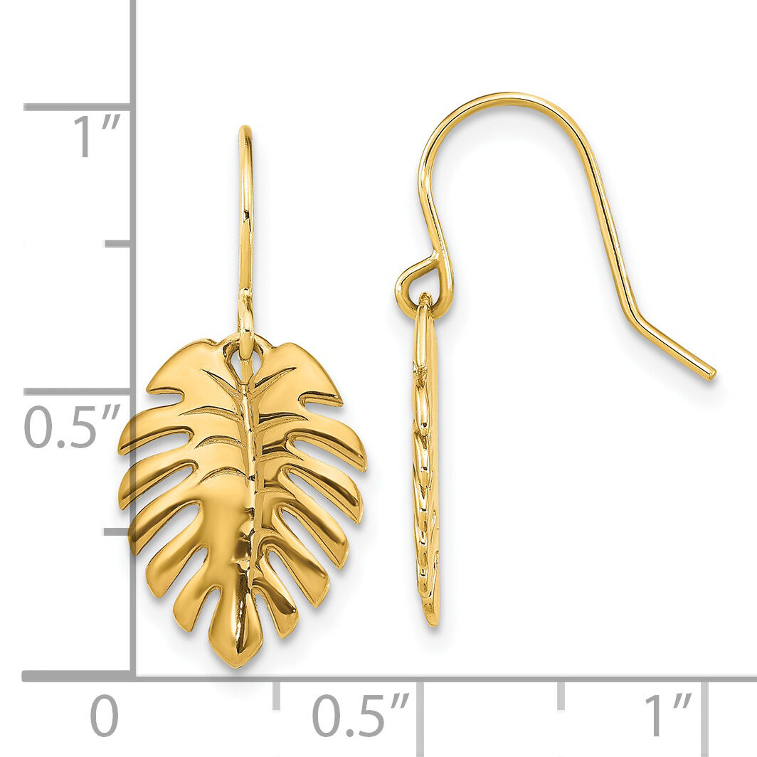 14K Polished Palm Leaf Dangle Earrings-SF2922E