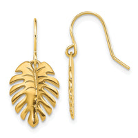 14K Polished Palm Leaf Dangle Earrings-SF2922E
