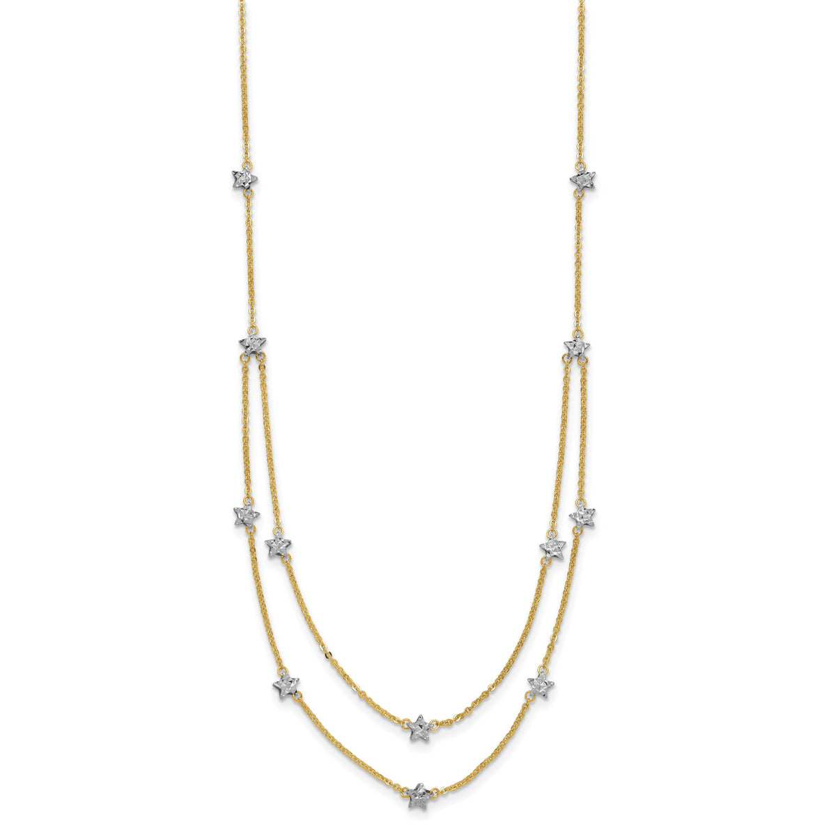 14K Two Tone Double Chain Star Necklace-SF2926-18